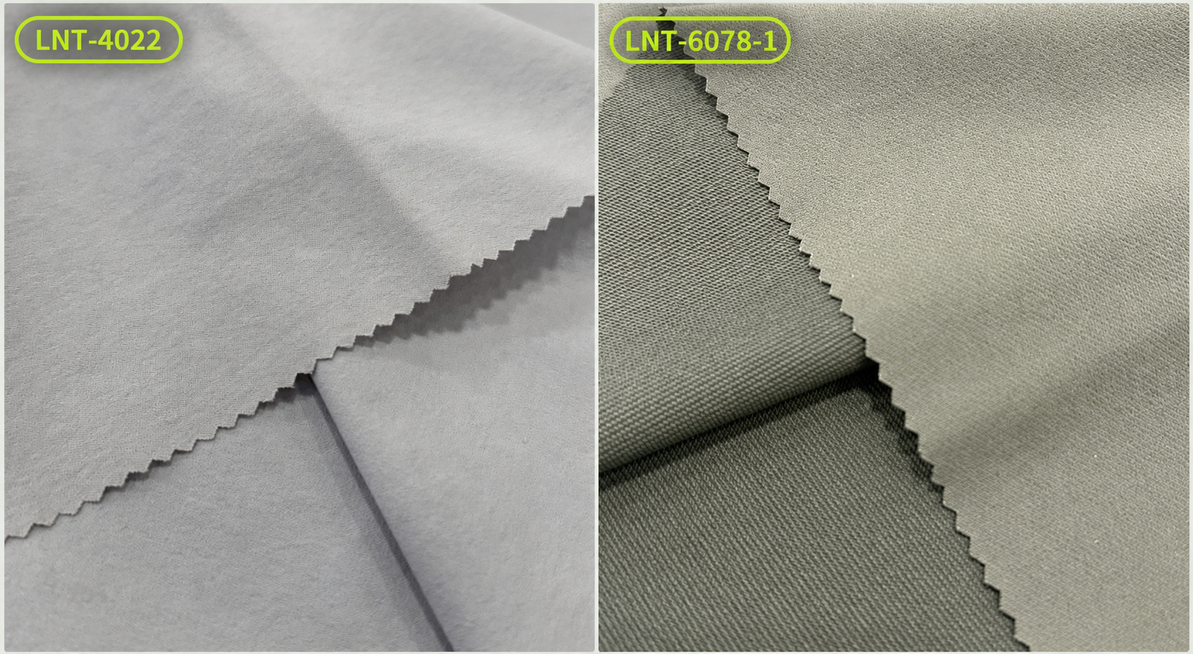 2000s outdoor performance fabrics — LNT-4022 and LNT-6078-1 labeled side by side